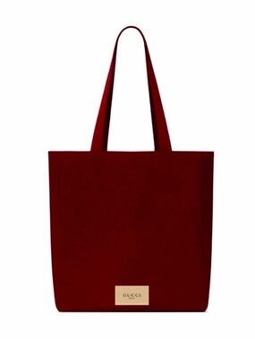 Gucci Maroon Canvas Tote with Gold Logo Plaque